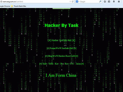 Tin nhắn của hacker Trung Quốc để lại trên một trang web của Việt Nam. (Hình: Người Lao Động)